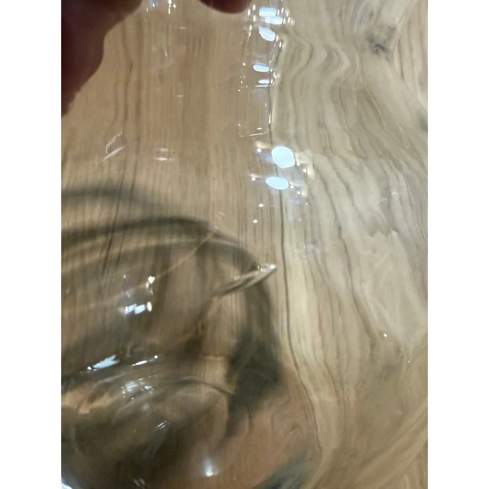 Vintage Hand Blown Glass Juice Pitcher Clear Off White Plastic Lid MCM Style